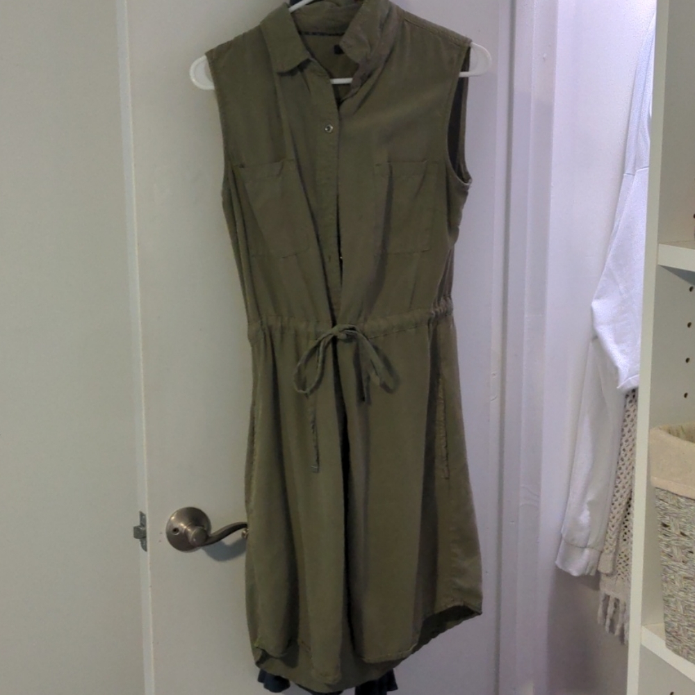 Green and white button down dress